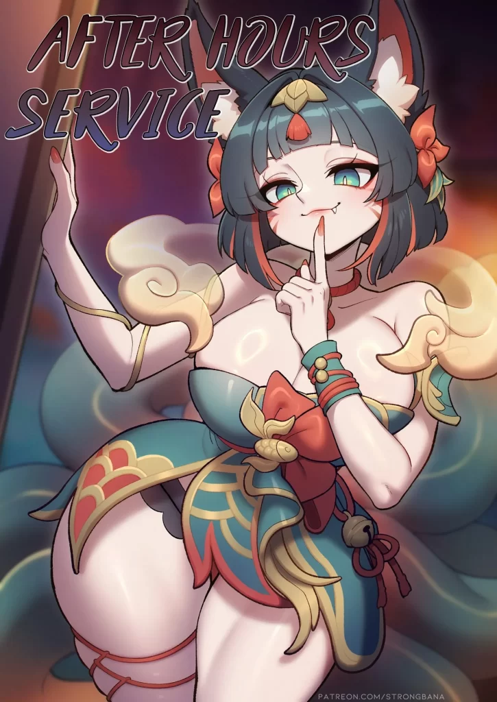 Ahri stands half naked with huge tits.