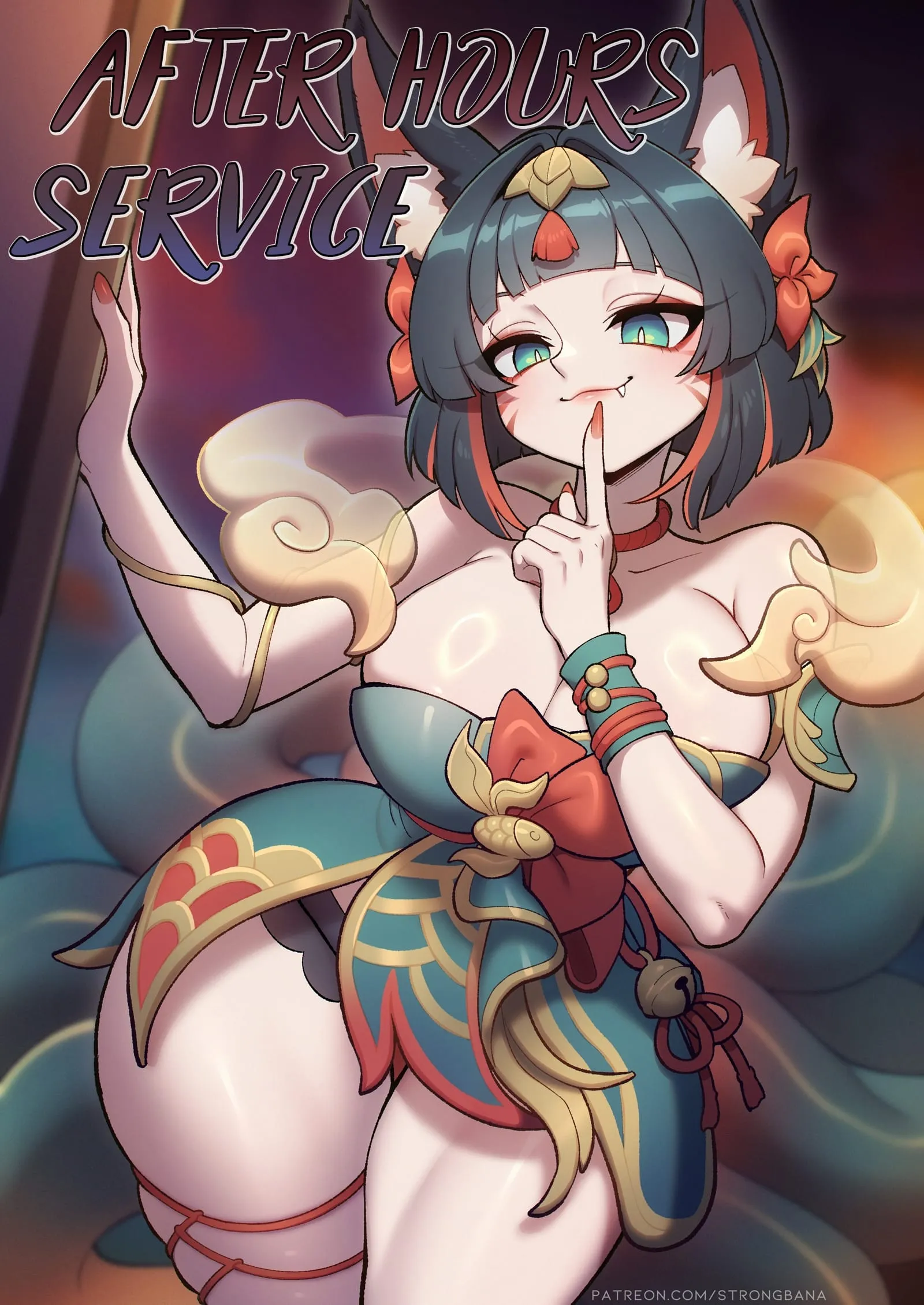 Ahri stands half naked with huge tits.