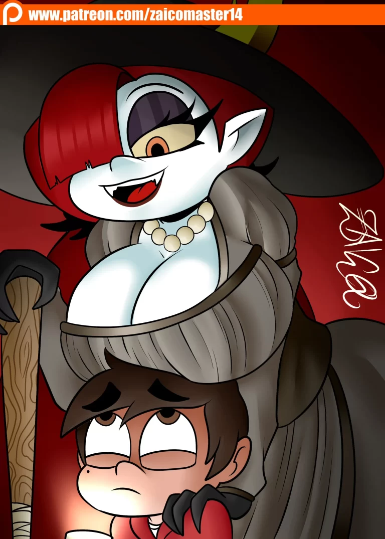 Hekapoo touches Marco with her big tits.