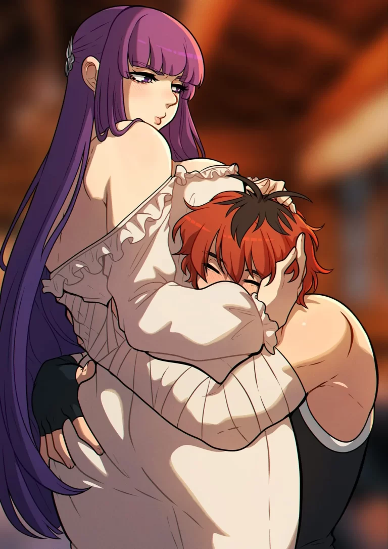 Frieren presses against Stark's tits.