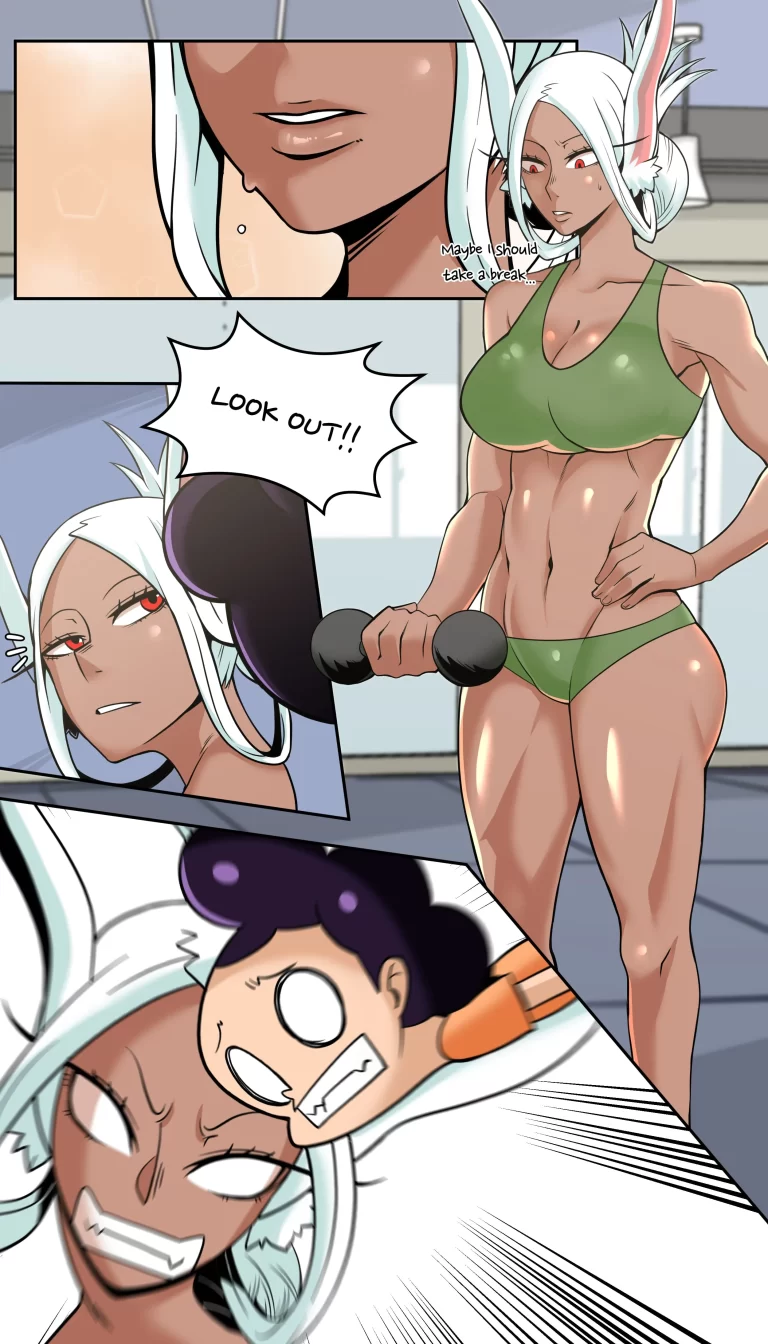 Mriko is working out in the gym.