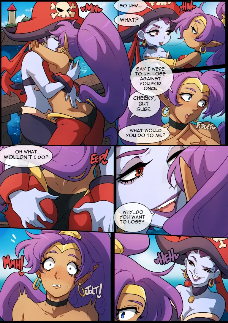 Risky Boots and Shantae kiss with tongue.