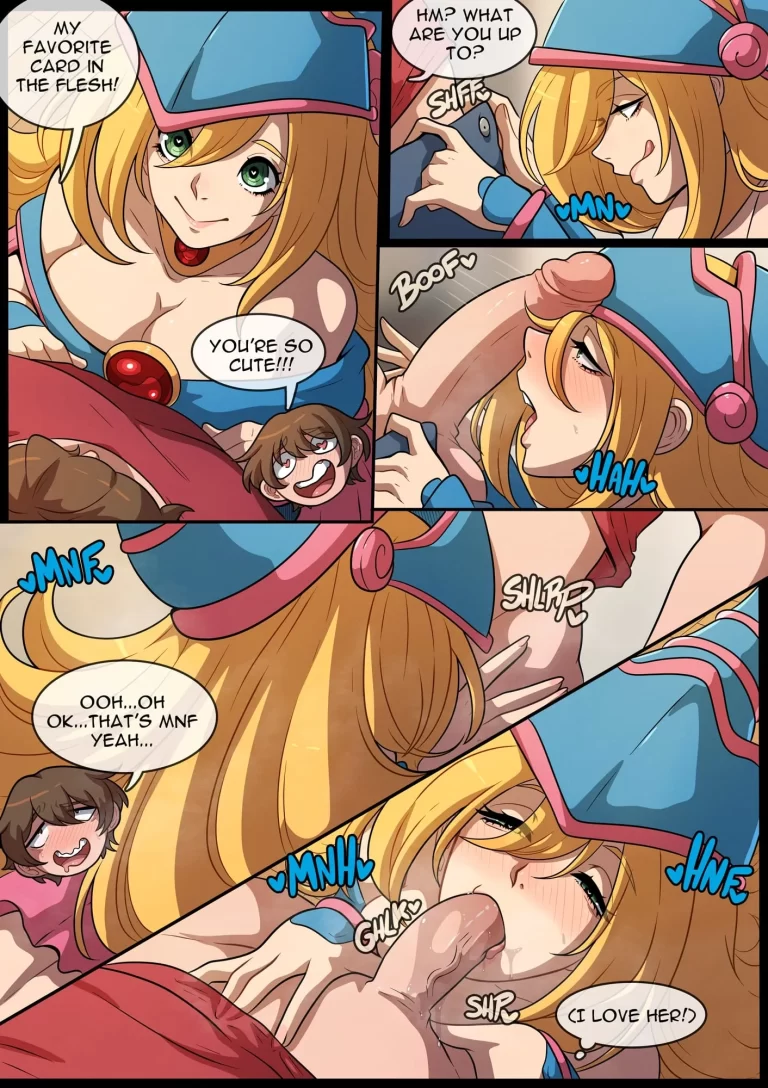Dark Magician Girl started sucking the boy's dick.