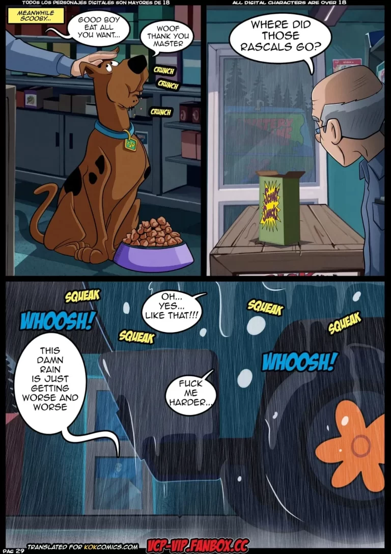 The old man feeds Scooby-Doo.