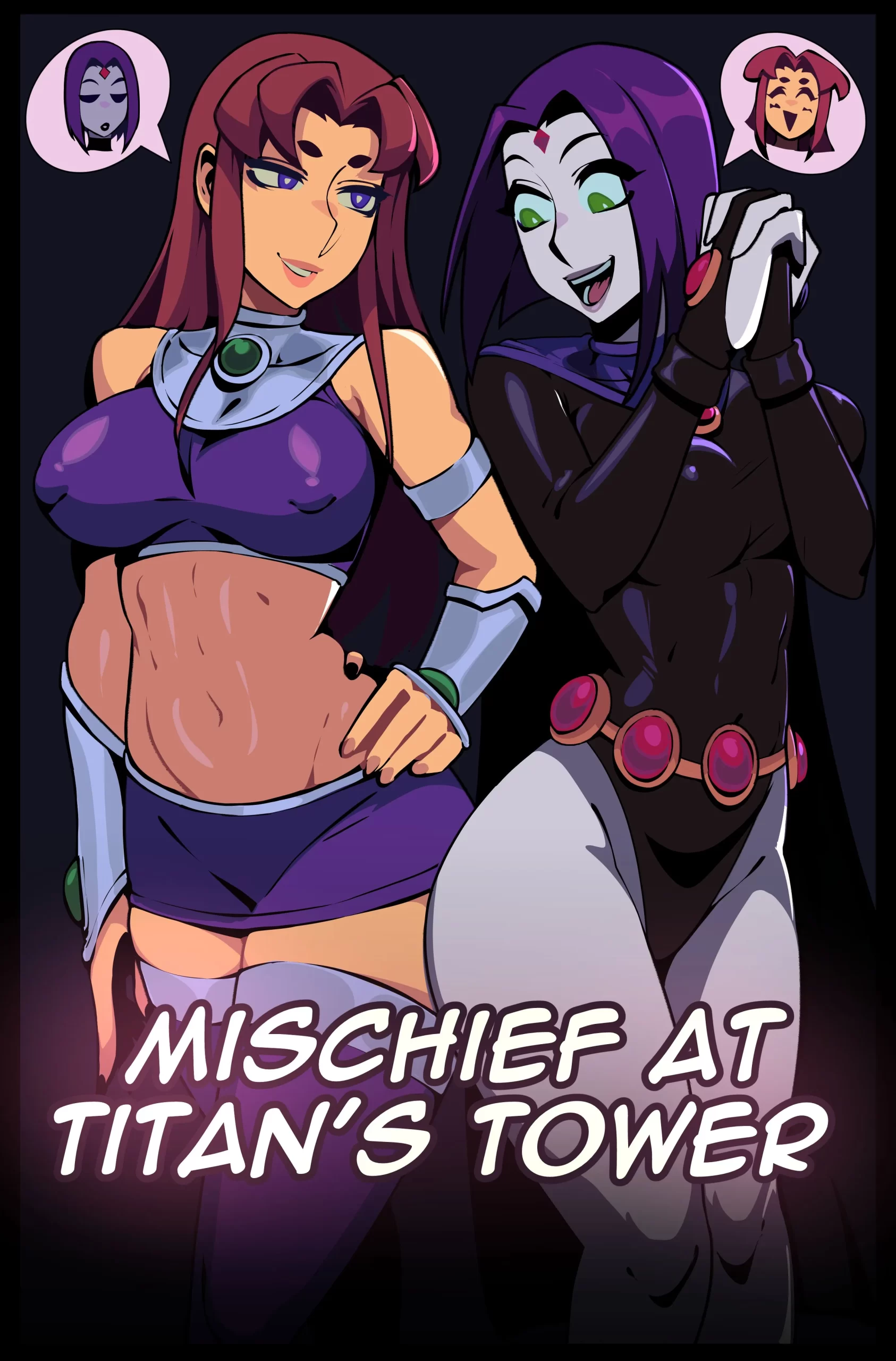 Starfire and Raven are standing half naked.