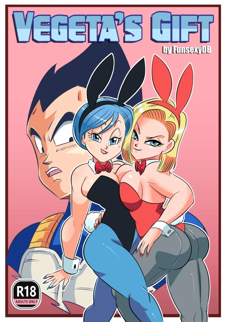Vegeta looks at Android 18 and Bulma.
