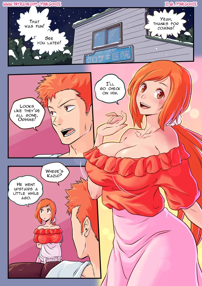 Orihime and Ichigo talking.