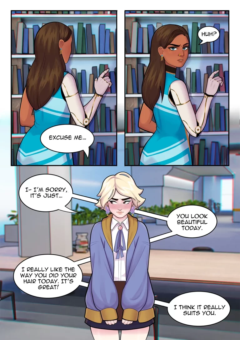 Sitara talks to a friend in the library.