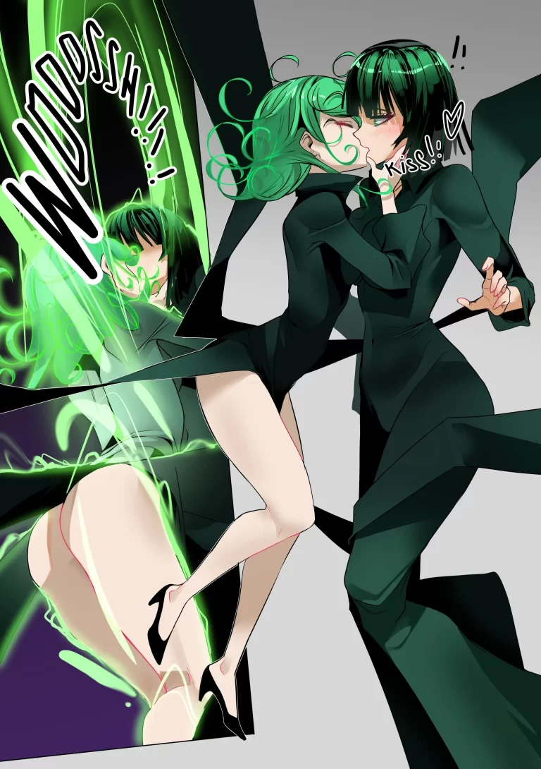 Fubuki and Tatsumaki kiss and touch bodies.