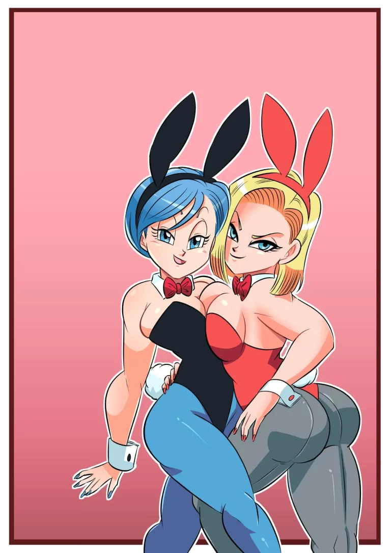 Android 18 and Bulma are standing half-naked.
