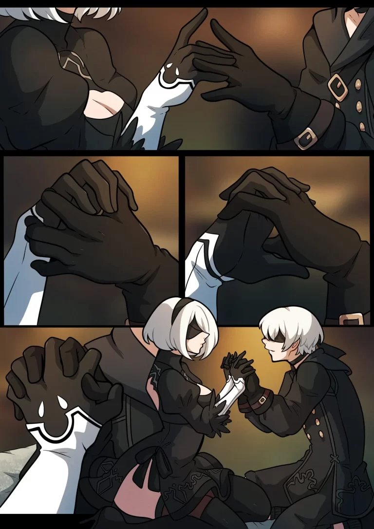 9S holding hands 2B.