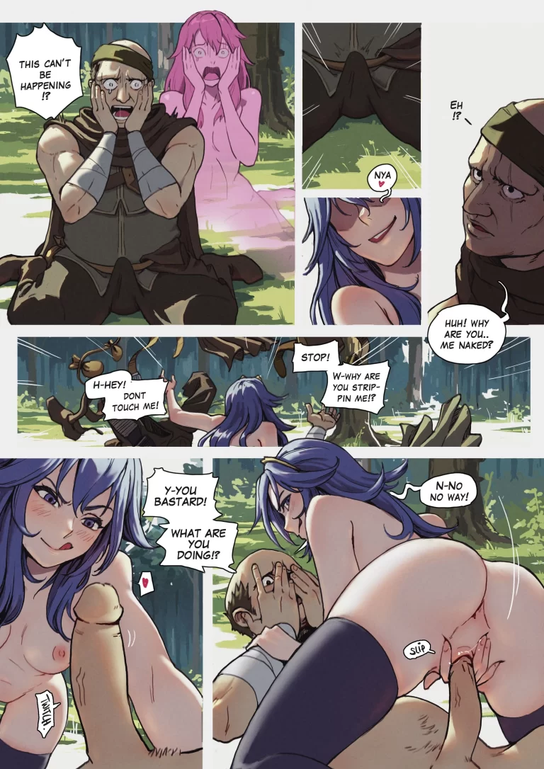 The bandit is shocked, he gets excited, and Lucina sits on his dick.