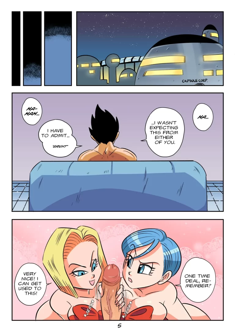 Android 18 and Bulma suck Vegeta's dick.