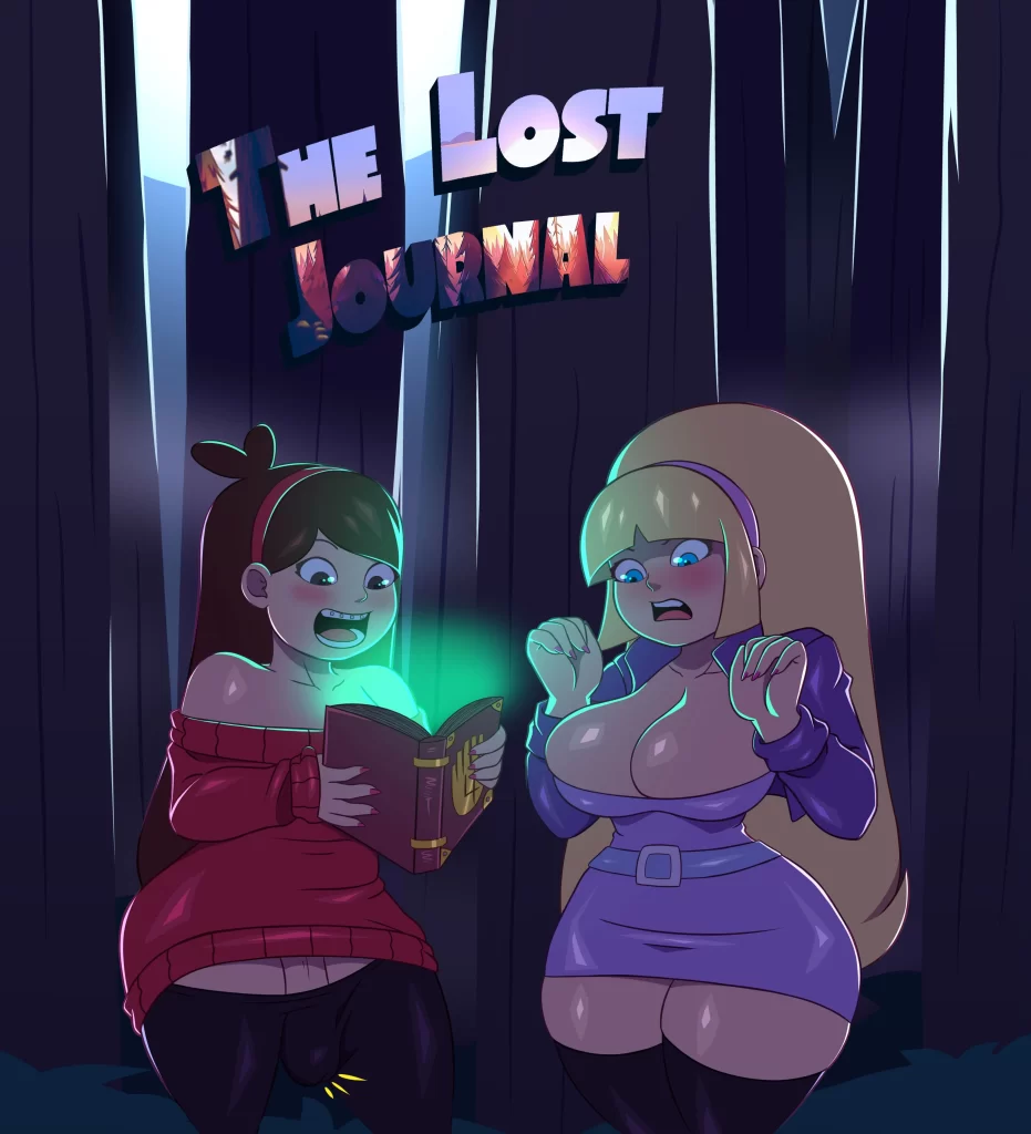 Pacifica Northwest and Mabel Pines stand with huge tits and look at a book.