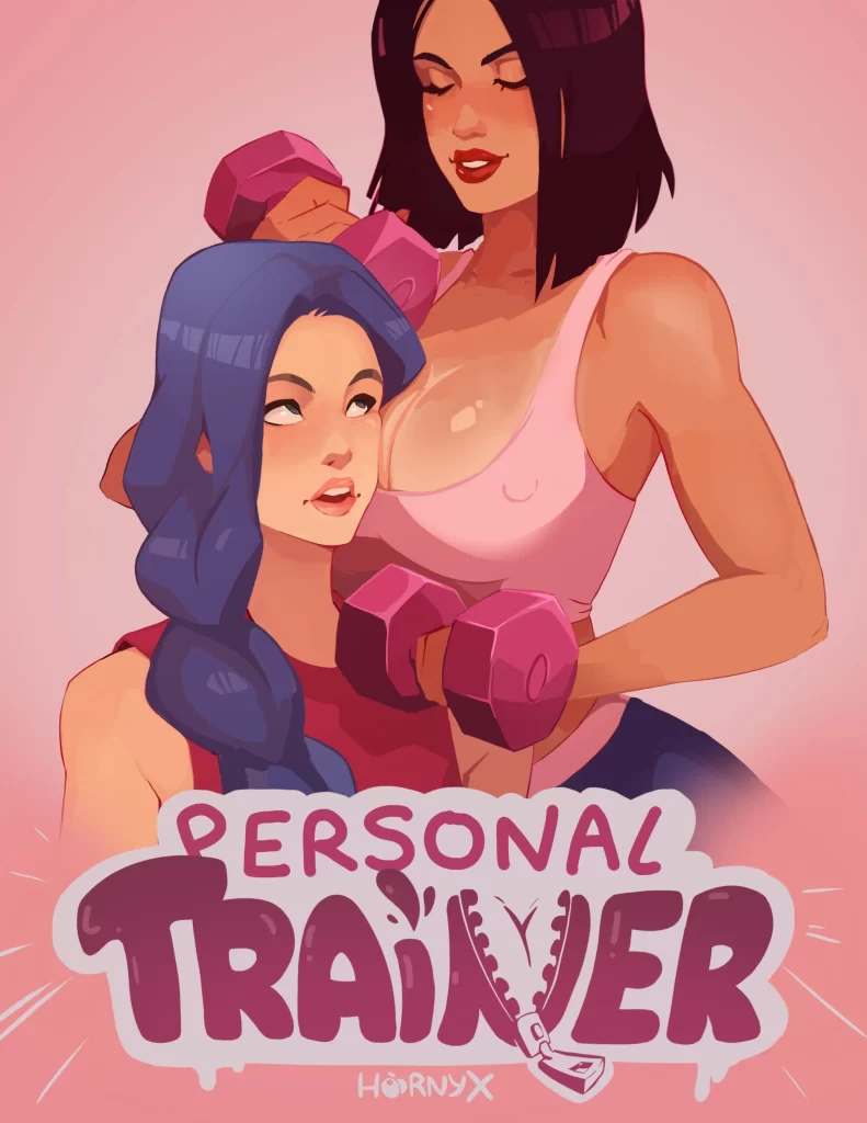 The trainer looks at the girl with big breasts.