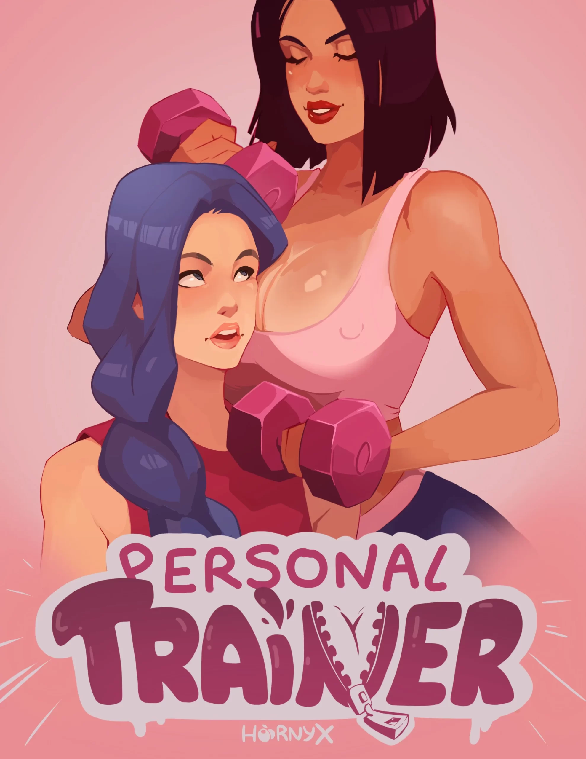 The trainer looks at the girl with big breasts.