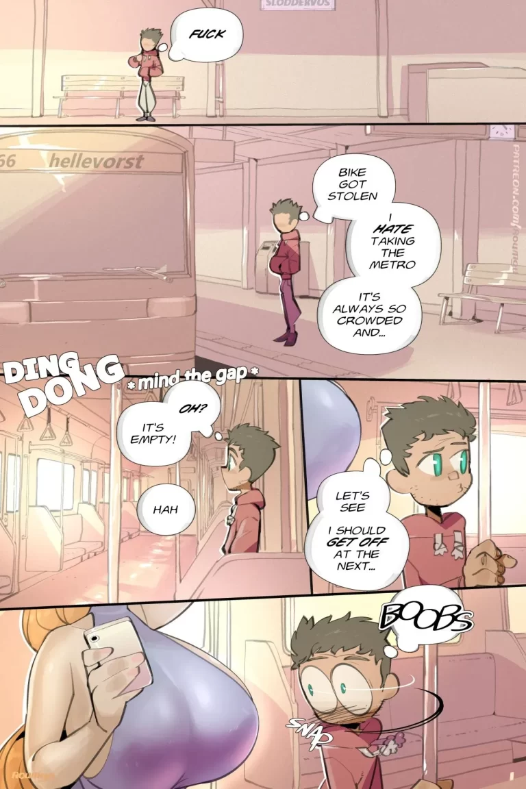 The guy walked into the train car and saw busty Luna.