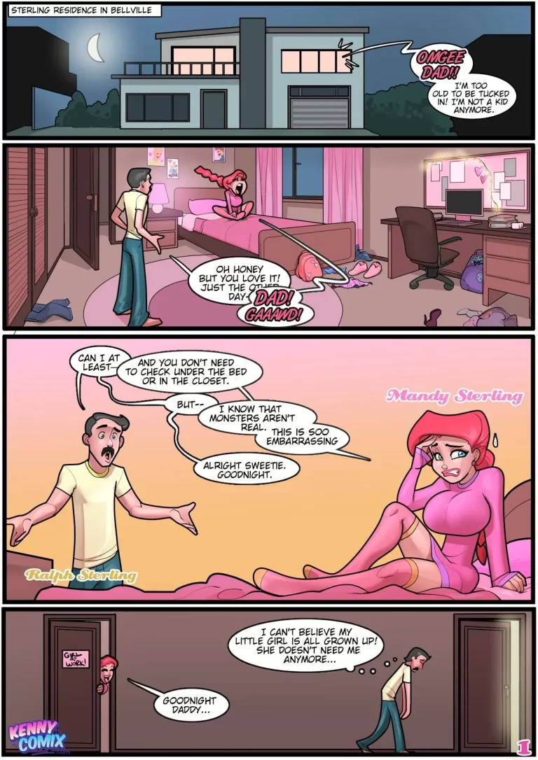 The daughter is swearing because her father came into her room.