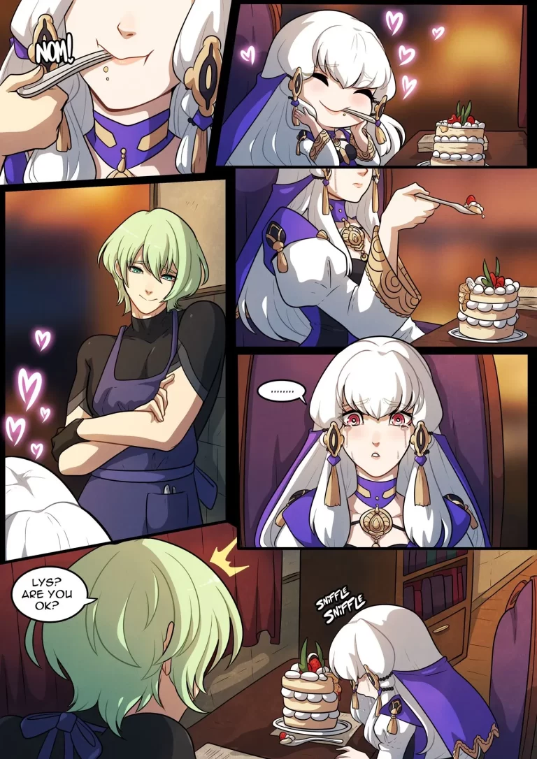 Byleth watches Lysithea eat.