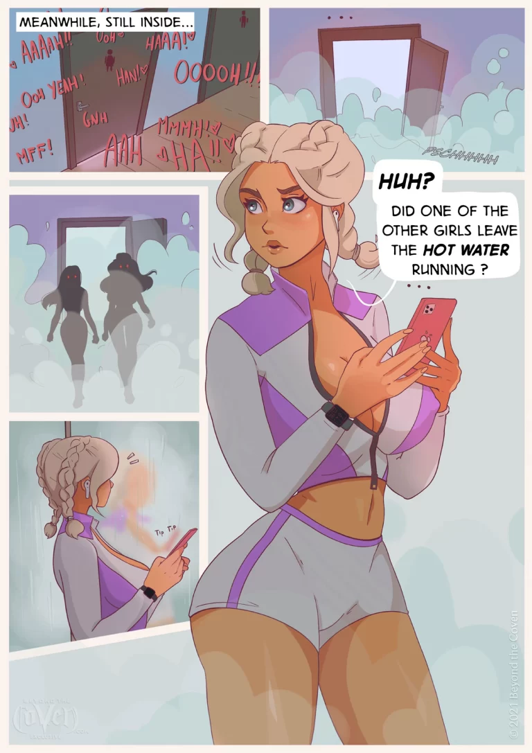 A blonde with a big ass sees two figures walking towards her.