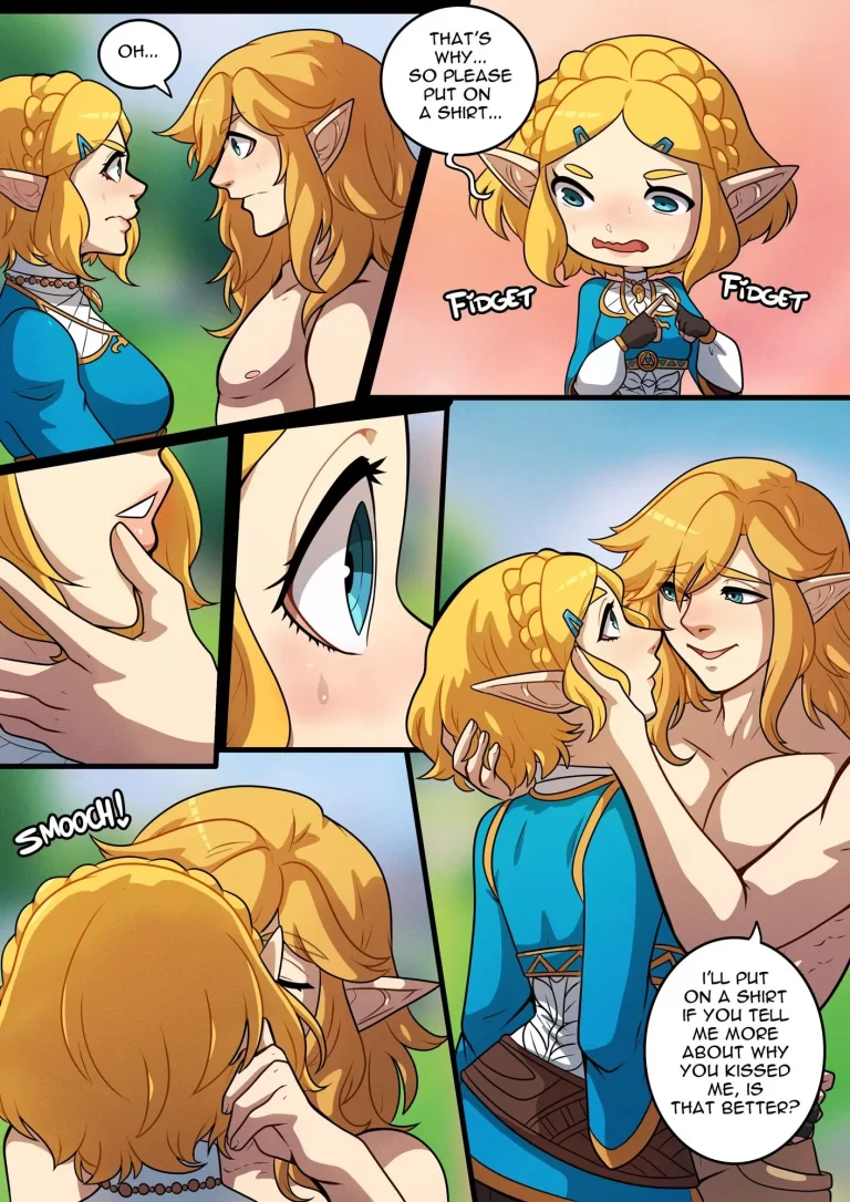 Link picks up Princess Zelda and kisses her.