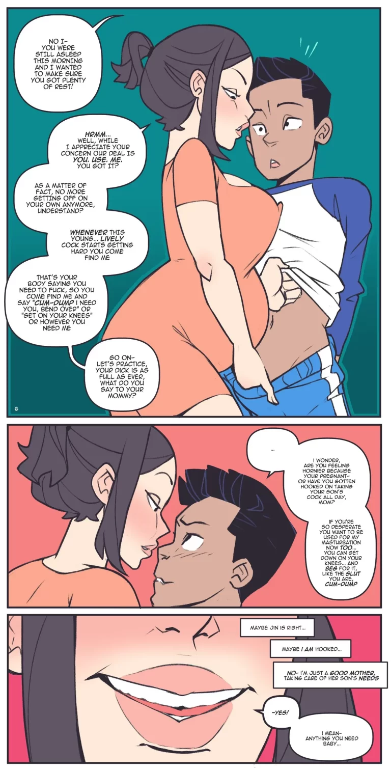 Mom takes off her son's pants.