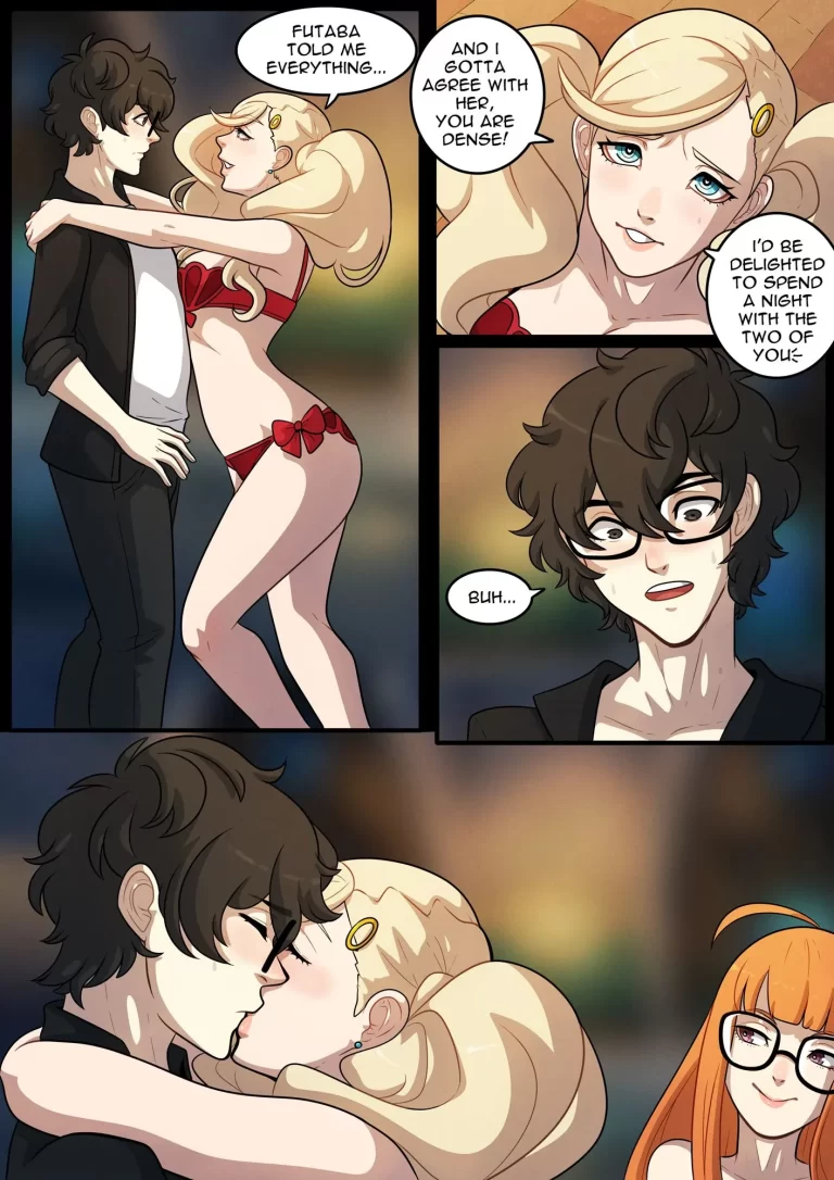 Ann Takamaki kisses and seduces Ren Amamiya.