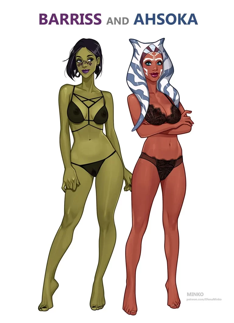 Ahsoka Tano and Barriss stand in their underwear.