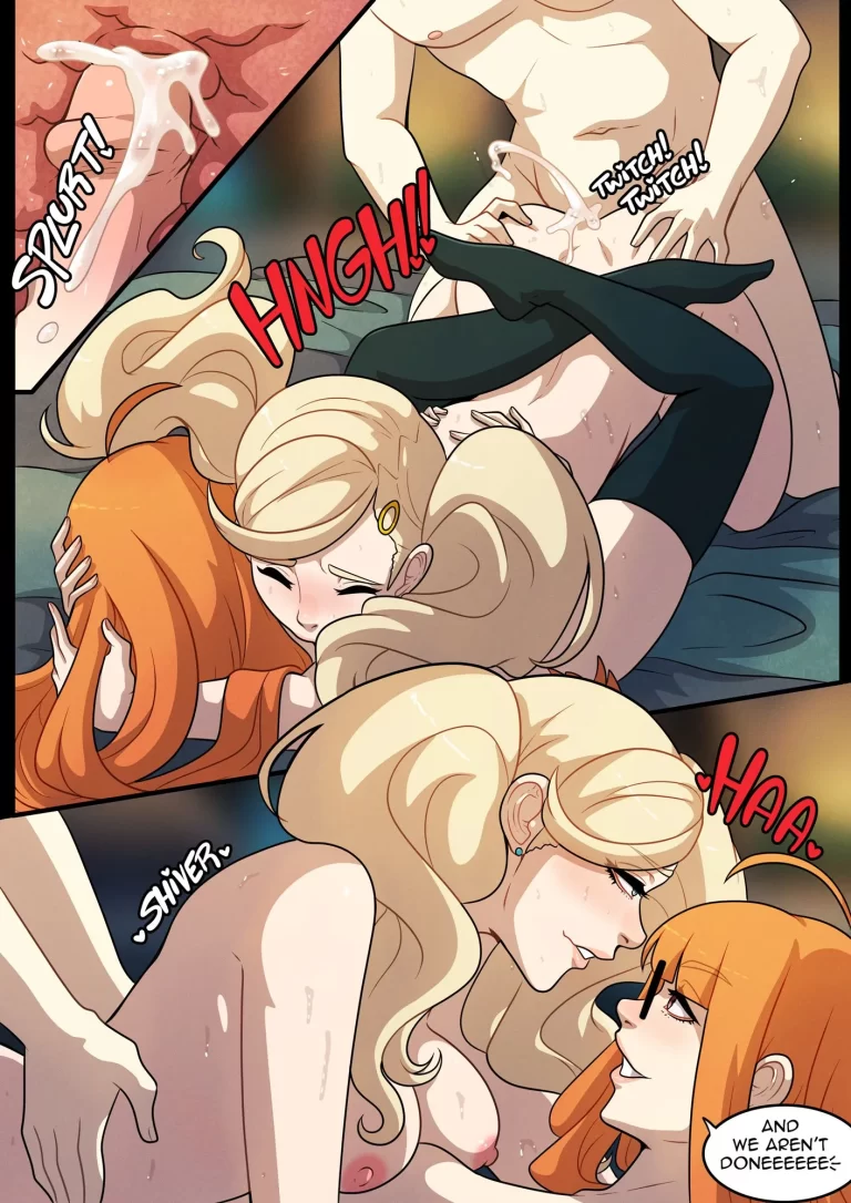Ren Amamiya roughly pounds Ann Takamaki and Futaba Sakura holds her with her feet.
