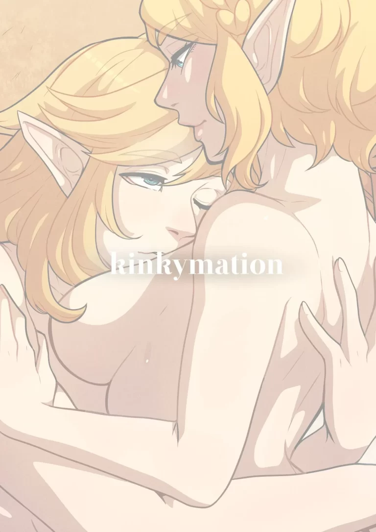 Link hugs Princess Zelda while she rides a dick and a subtitled image.