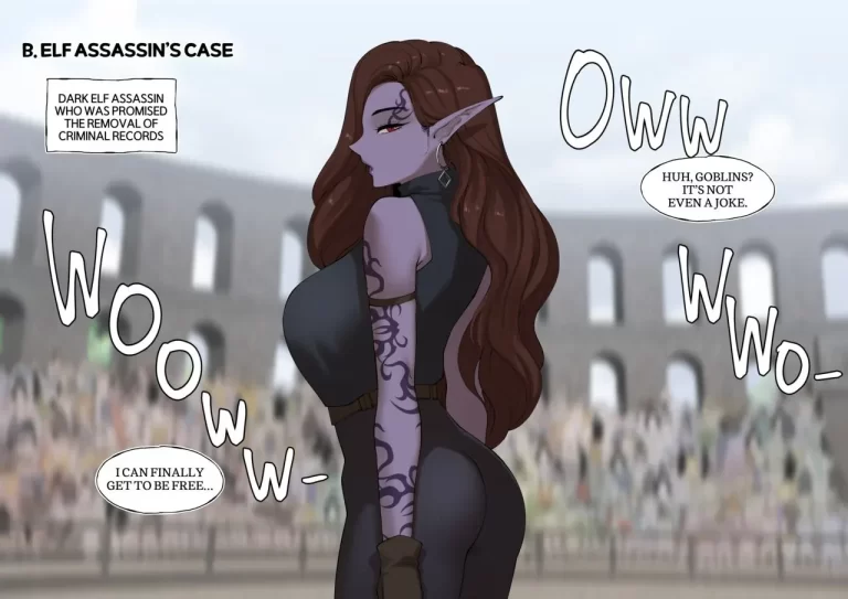 An elf with dark hair is ready for battle.