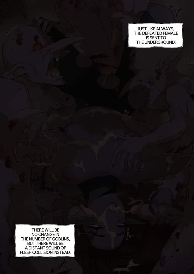 Darkening of the page where goblins cum all over a dark-haired elf.